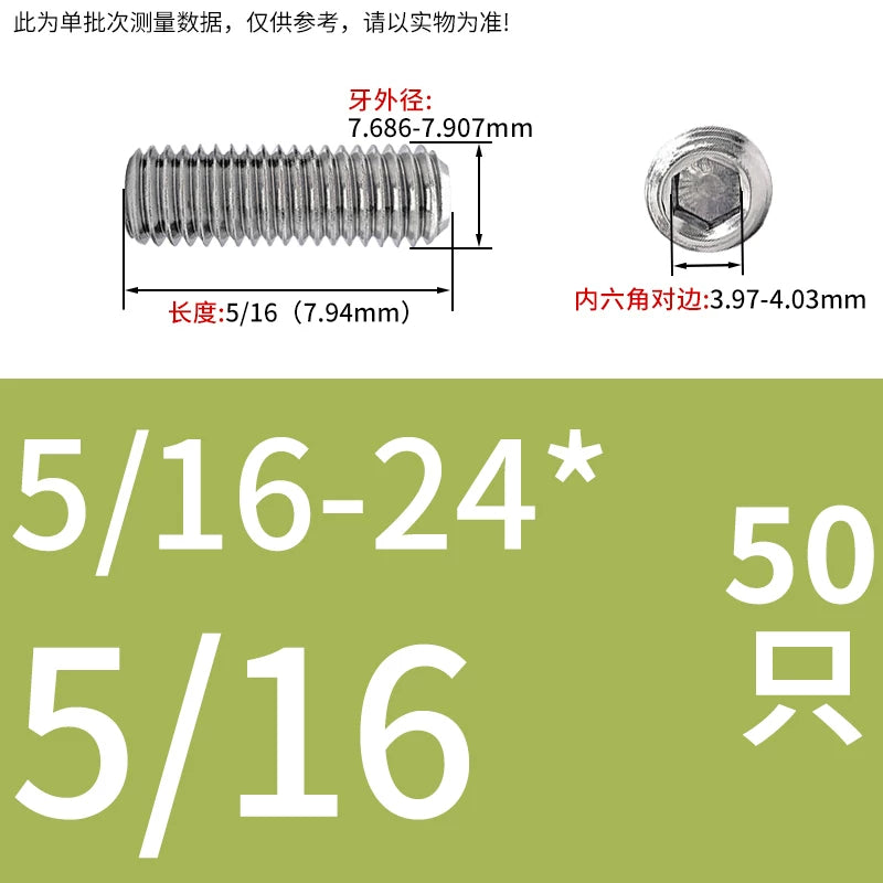 UNC/UNF Stainless Stee Set Screw Inch Headless Hex Socket Concave End Coarse/Fine Thread Screw
