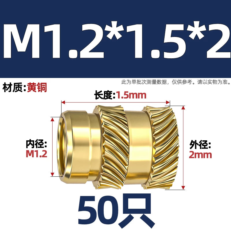 M1-M8 Knurled Brass Heat-Set Inserts - Slant Twill Threaded Nuts for Plastic Injection Molding 3D Printing
