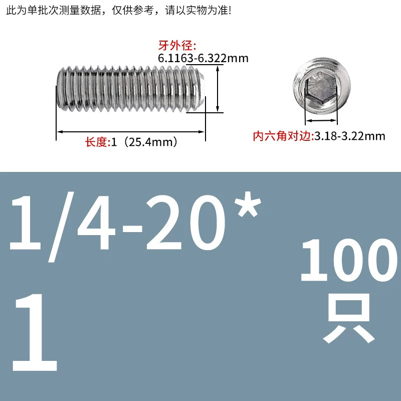 UNC/UNF Stainless Stee Set Screw Inch Headless Hex Socket Concave End Coarse/Fine Thread Screw