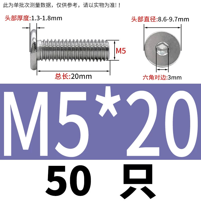 10.9 / 304 Stainless Steel Black Hex Screw CM Ultra-Thin Large Flat Head Low Profile C-Head Flat Shank M1.6-M12