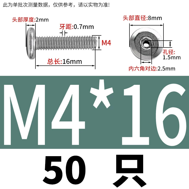 Thin Head Hex Socket Hollow Screws with Chamfered Edge, 304 Stainless Steel Vented Bolts