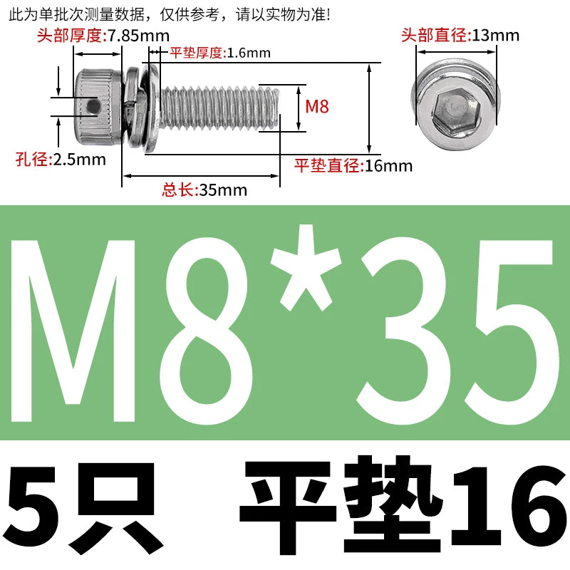 Vented 304/316 SS Socket Head Cap Sems Screws | M3-M8 | Pre-assembled Washers & Sealing Wire Hole