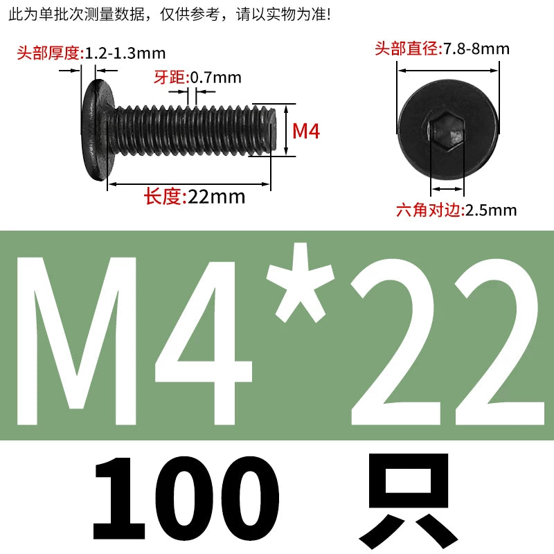 10.9 / 304 Stainless Steel Black Hex Screw CM Ultra-Thin Large Flat Head Low Profile C-Head Flat Shank M1.6-M12