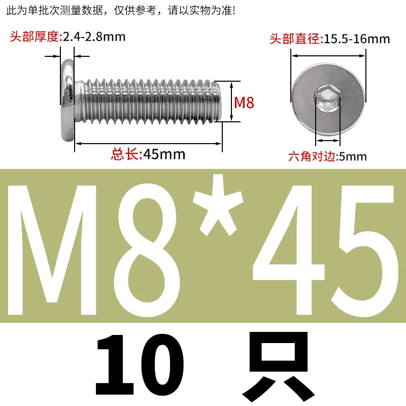10.9 / 304 Stainless Steel Black Hex Screw CM Ultra-Thin Large Flat Head Low Profile C-Head Flat Shank M1.6-M12