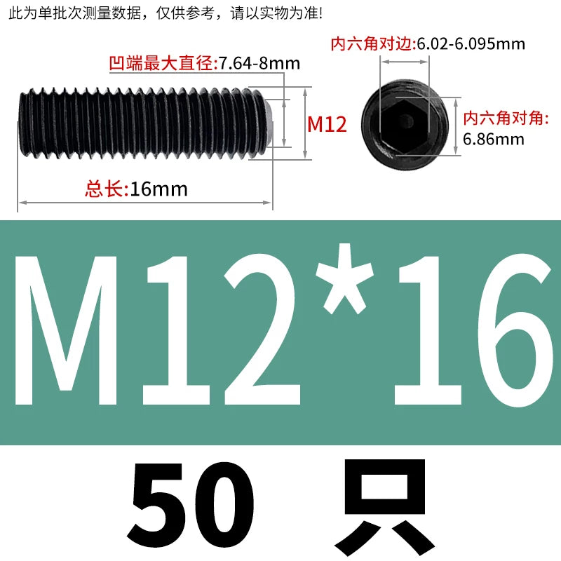 DIN916/GB80 M1.6-M24 Concave End Screw | 12.9 Grade Hex Socket Headless Industrial Set Screw