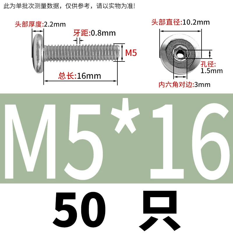 Thin Head Hex Socket Hollow Screws with Chamfered Edge, 304 Stainless Steel Vented Bolts