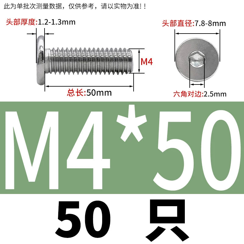 10.9 / 304 Stainless Steel Black Hex Screw CM Ultra-Thin Large Flat Head Low Profile C-Head Flat Shank M1.6-M12