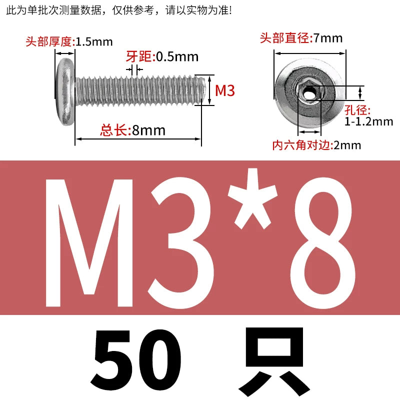 Thin Head Hex Socket Hollow Screws with Chamfered Edge, 304 Stainless Steel Vented Bolts