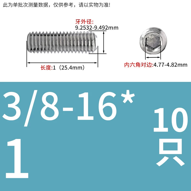 3/8-16 1/2-13 UNC Headless Set Screw 304 SS US Hex Recessed End Inch Fastener