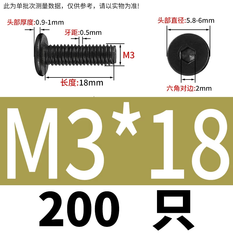 10.9 / 304 Stainless Steel Black Hex Screw CM Ultra-Thin Large Flat Head Low Profile C-Head Flat Shank M1.6-M12