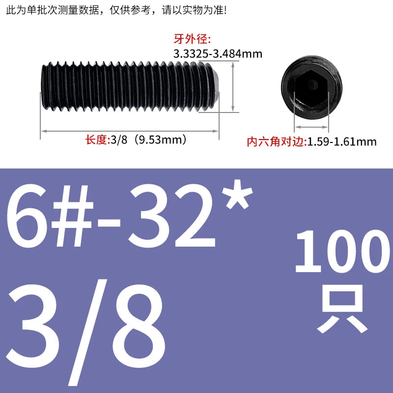 2#-4#-40UNC 6#-32UNC Screw 12.9 Grade Hex Headless Imperial Stop Bolt
