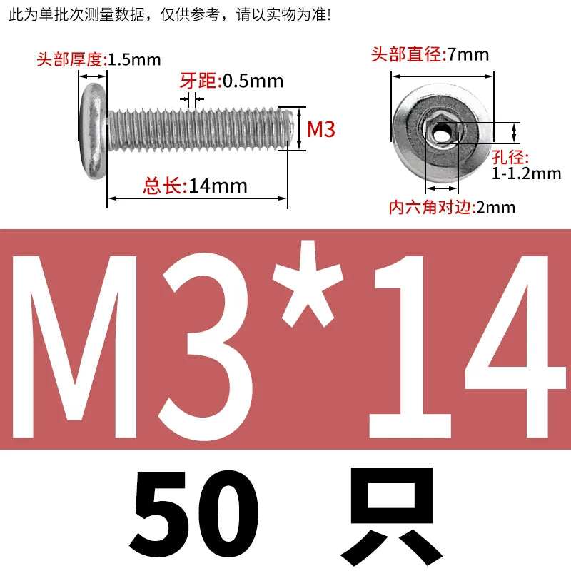 Thin Head Hex Socket Hollow Screws with Chamfered Edge, 304 Stainless Steel Vented Bolts