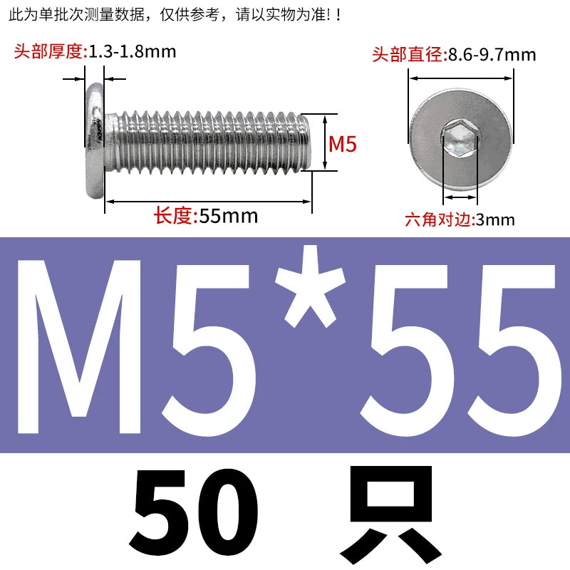 10.9 / 304 Stainless Steel Black Hex Screw CM Ultra-Thin Large Flat Head Low Profile C-Head Flat Shank M1.6-M12