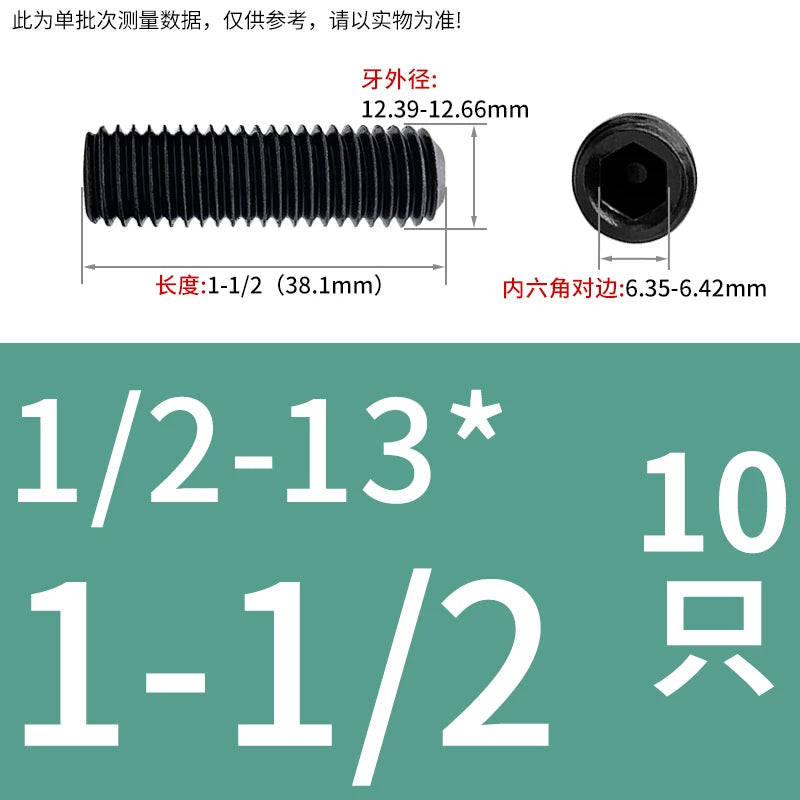 2 #-3/4UNC/UNF Grade 12.9 Screw Imperial Concave End Hex Headless Machine Rice Stop Screw