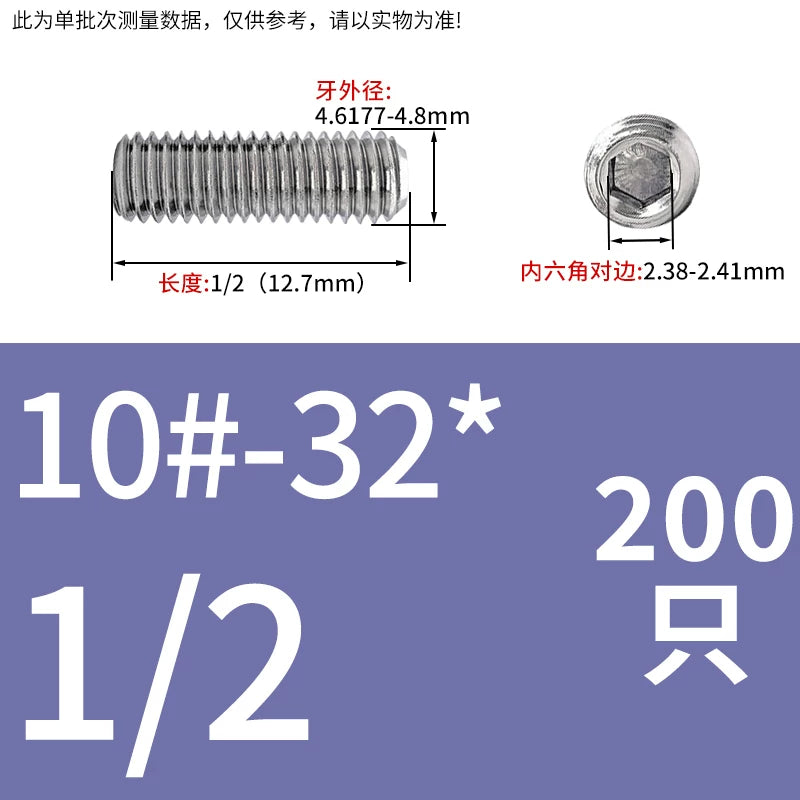 UNC/UNF Stainless Stee Set Screw Inch Headless Hex Socket Concave End Coarse/Fine Thread Screw
