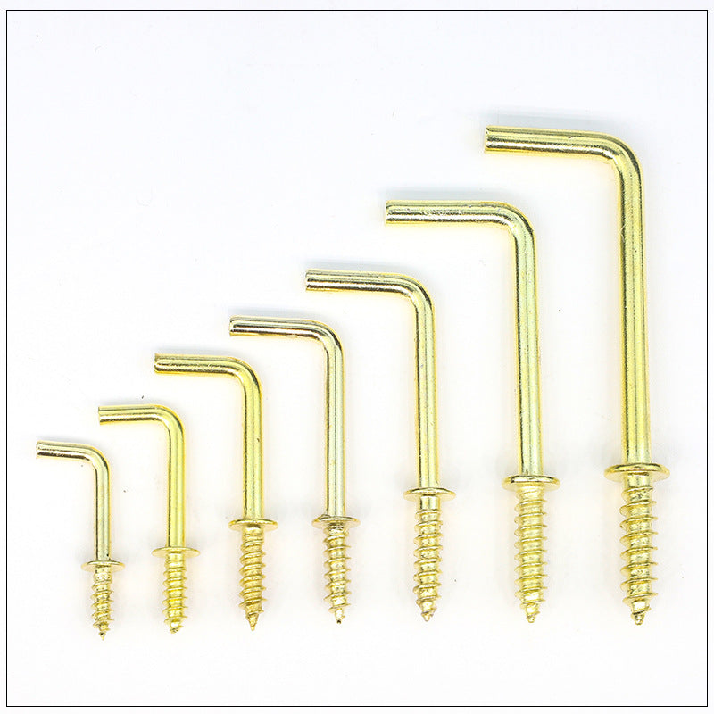 1/2 1 2 Inch Copper Plated L Shaped Right Angle Hook Self Tapping Screws 7 Character Hook Screws for Home Decoration Furniture Installation Wall Hanging Fixing