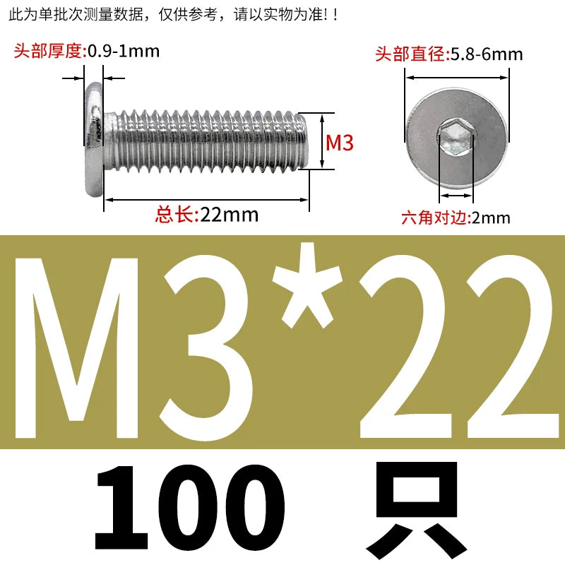 10.9 / 304 Stainless Steel Black Hex Screw CM Ultra-Thin Large Flat Head Low Profile C-Head Flat Shank M1.6-M12