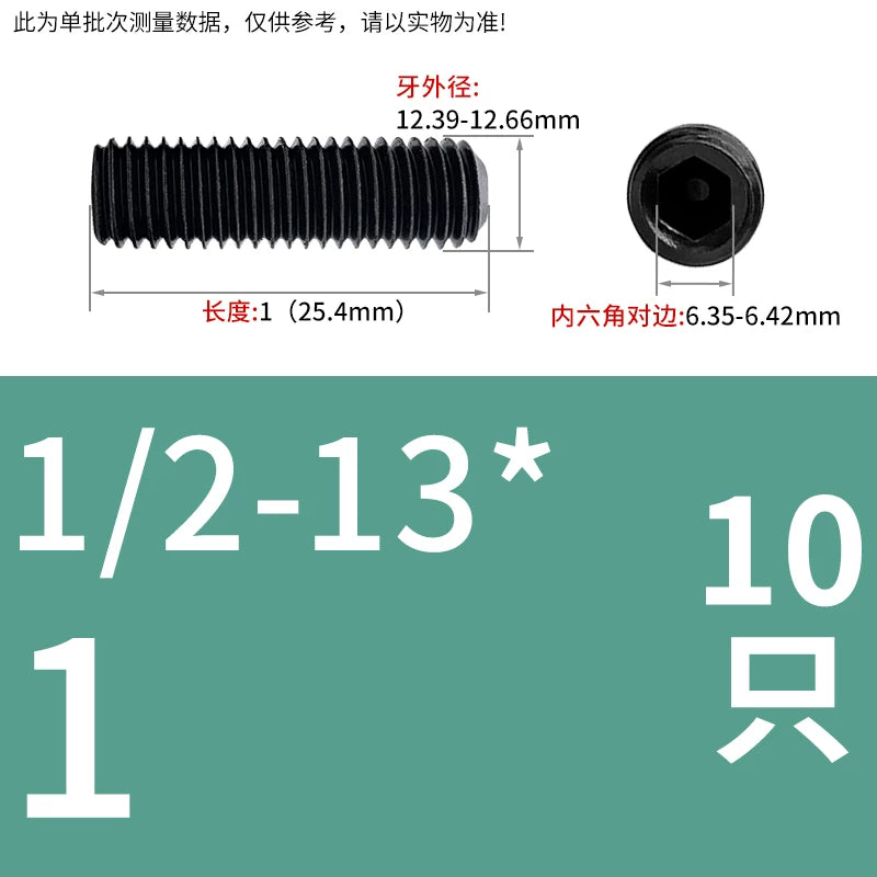 2 #-3/4UNC/UNF Grade 12.9 Screw Imperial Concave End Hex Headless Machine Rice Stop Screw