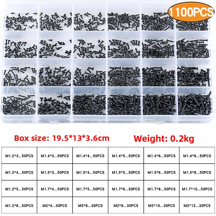 M1.2 M2 M3 Black-Plated Cross Round Head Self-Tapping Screws Set – Small Pan Head for Mini Devices & Repair