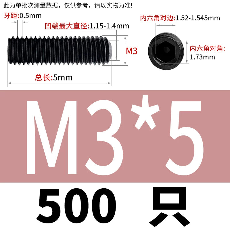 DIN916/GB80 M1.6-M24 Concave End Screw | 12.9 Grade Hex Socket Headless Industrial Set Screw