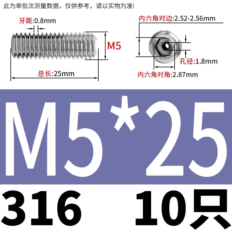 DIN913 Hex Socket Set Screw 304/316 Hollow Perforated Vacuum Exhaust Screw