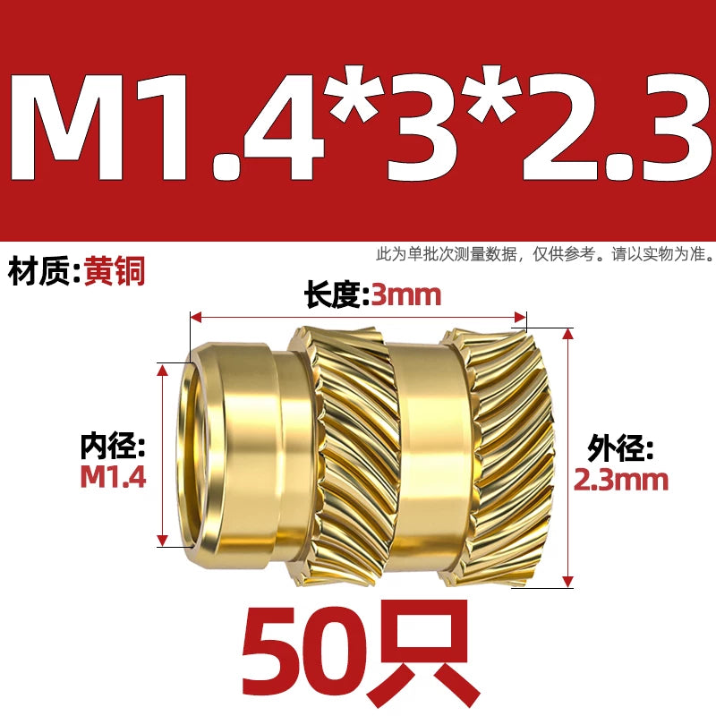 M1-M8 Knurled Brass Heat-Set Inserts - Slant Twill Threaded Nuts for Plastic Injection Molding 3D Printing