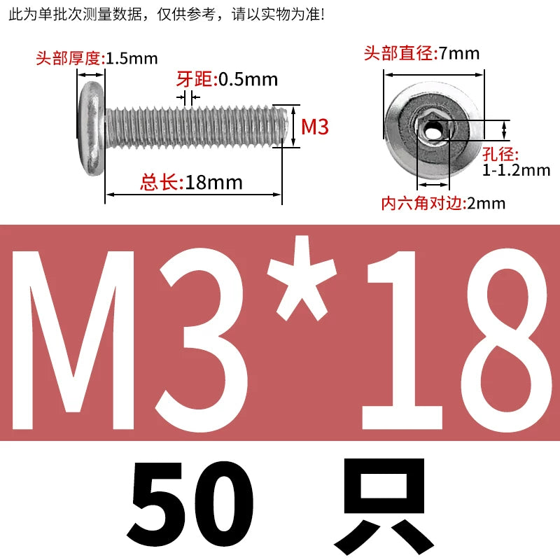 Thin Head Hex Socket Hollow Screws with Chamfered Edge, 304 Stainless Steel Vented Bolts
