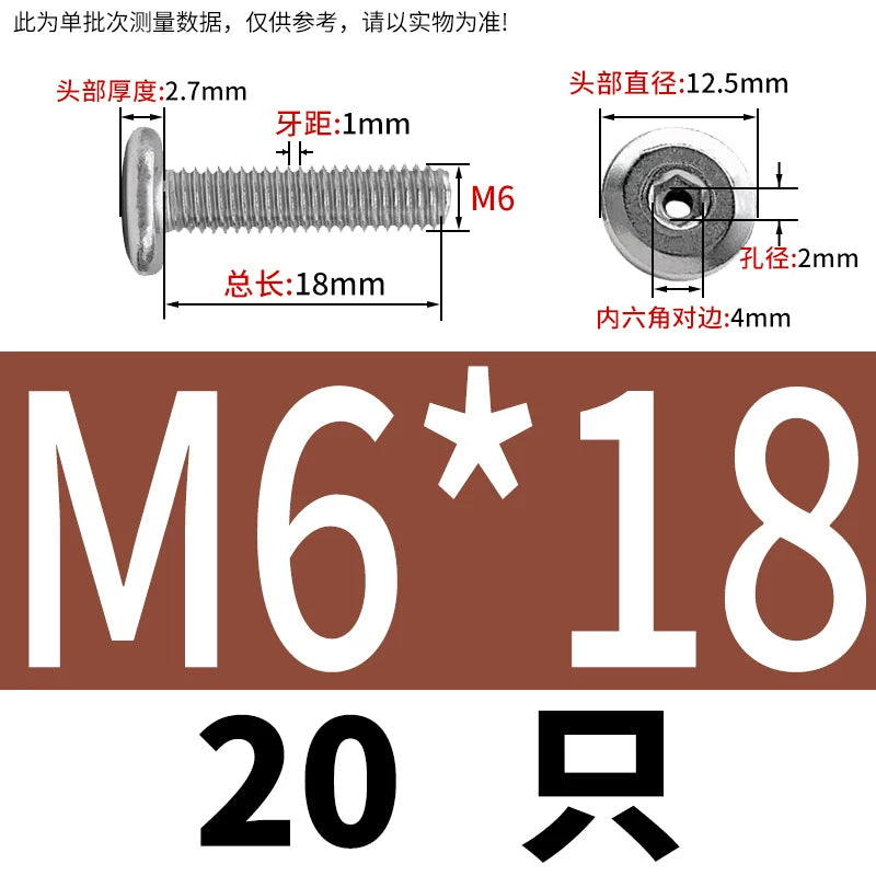 Thin Head Hex Socket Hollow Screws with Chamfered Edge, 304 Stainless Steel Vented Bolts