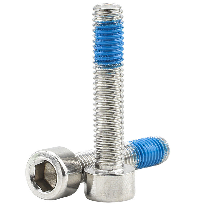 M10 201 stainless steel cylindrical head hexagon dispensing screw cup head half tooth thread with blue glue hexagon bolt for Machinery & Construction