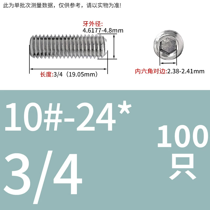 UNC/UNF Stainless Stee Set Screw Inch Headless Hex Socket Concave End Coarse/Fine Thread Screw
