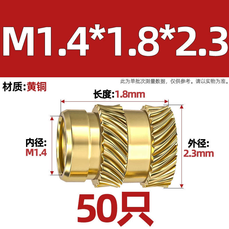 M1-M8 Knurled Brass Heat-Set Inserts - Slant Twill Threaded Nuts for Plastic Injection Molding 3D Printing