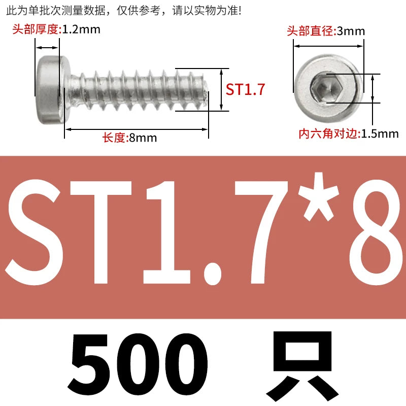 M2-M6.3 304 Stainless Steel Flat Head Hex Socket Self-Tapping Screw Flat Tail Low-Profile Fastener