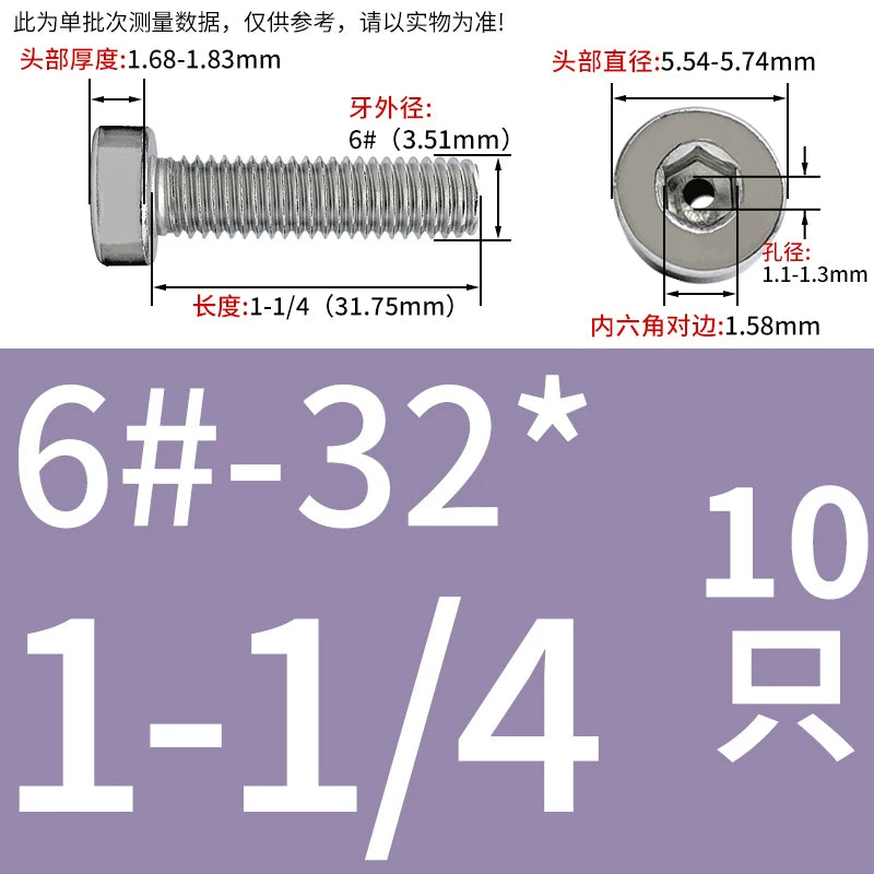 UNC/UNF 304 Imperial Screw Hex Low Head Hollow Exhaust Threading Thin Head Fastener