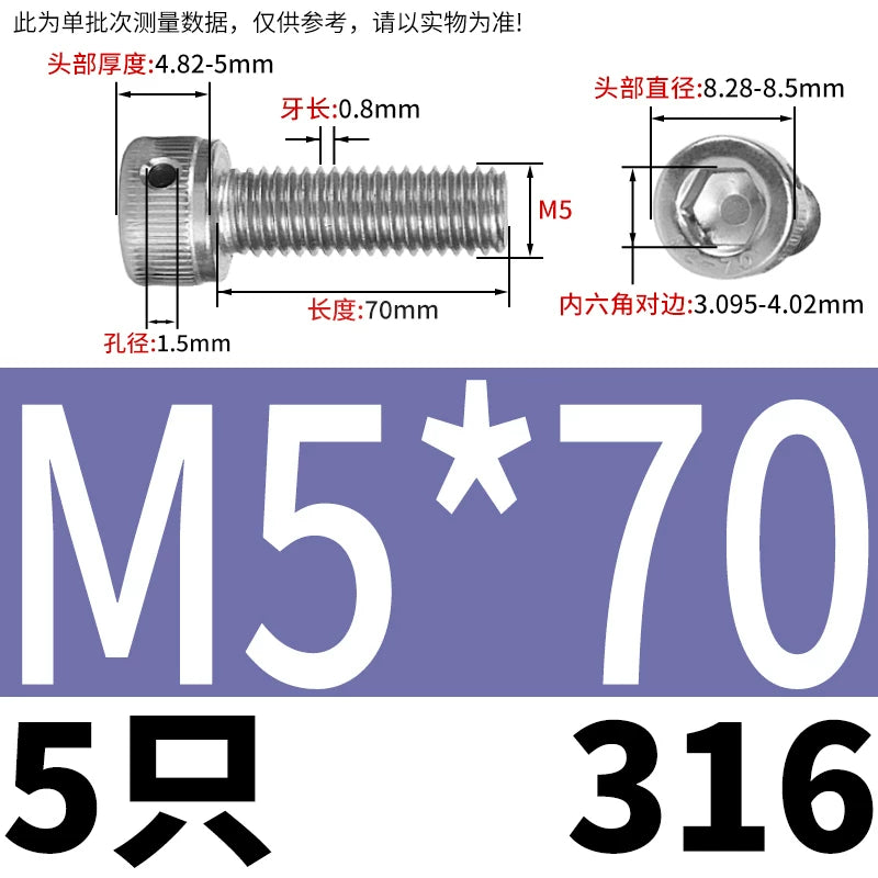 DIN912 316 Stainless Steel Lead Seal Screw | Hex Socket Head Safety Hole Side Hole Anti-Release Check Fastener
