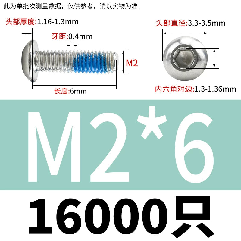180° Threadlocking Adhesive Coated 304 SS ISO7380 Button Head Hex Socket Mushroom Head Machine Screws