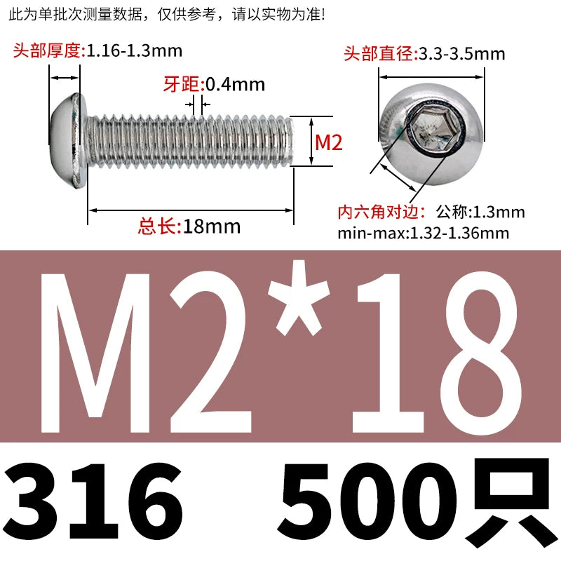 ISO7380 316 Stainless Steel Screw Button Mushroom Head Hex Machine Screw M2-M12 Fastener