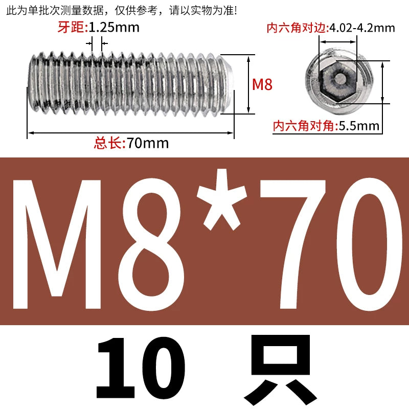DIN913/GB77 M1.6-M20 Headless Set Screw 304 Stainless Steel Hex Socket Flat End Grub Screw