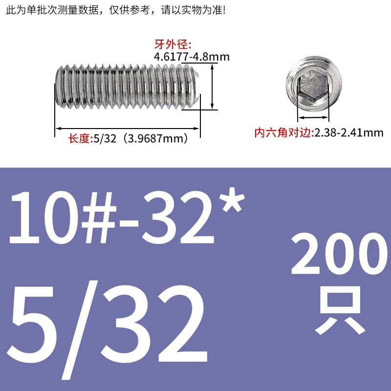 UNC/UNF Stainless Stee Set Screw Inch Headless Hex Socket Concave End Coarse/Fine Thread Screw