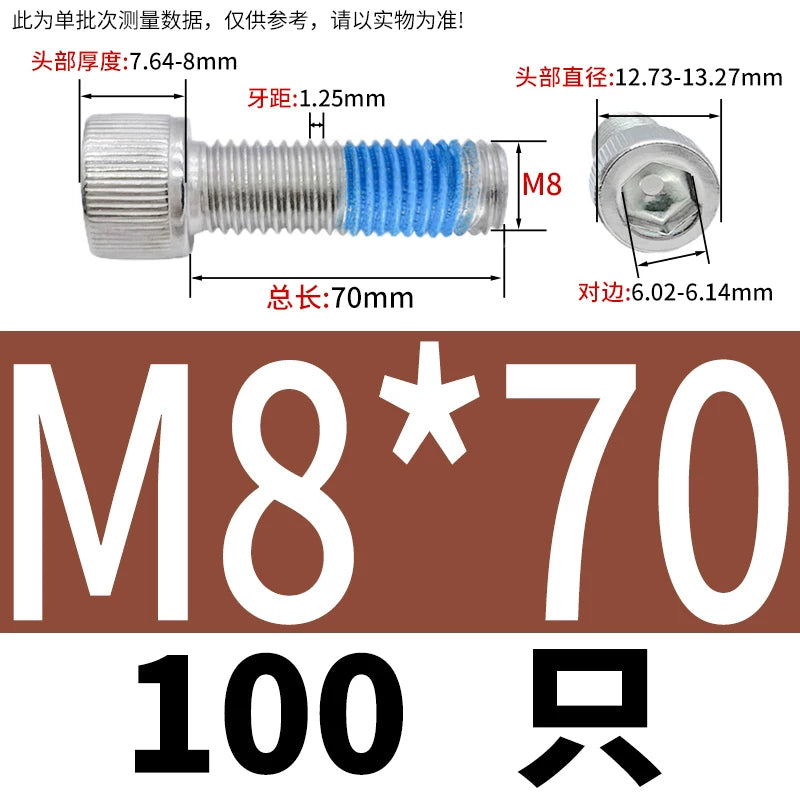 DIN912 Screw M1.4-M24  304 Stainless Steel Cup Head Hex Socket Coated Anti-Loose Bolt