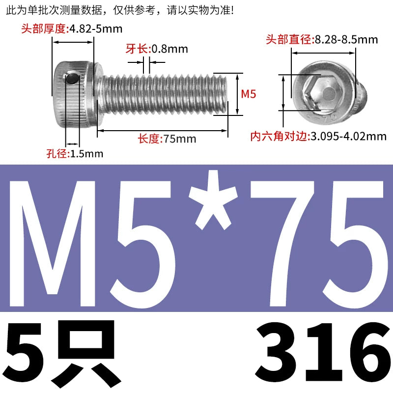 DIN912 316 Stainless Steel Lead Seal Screw | Hex Socket Head Safety Hole Side Hole Anti-Release Check Fastener