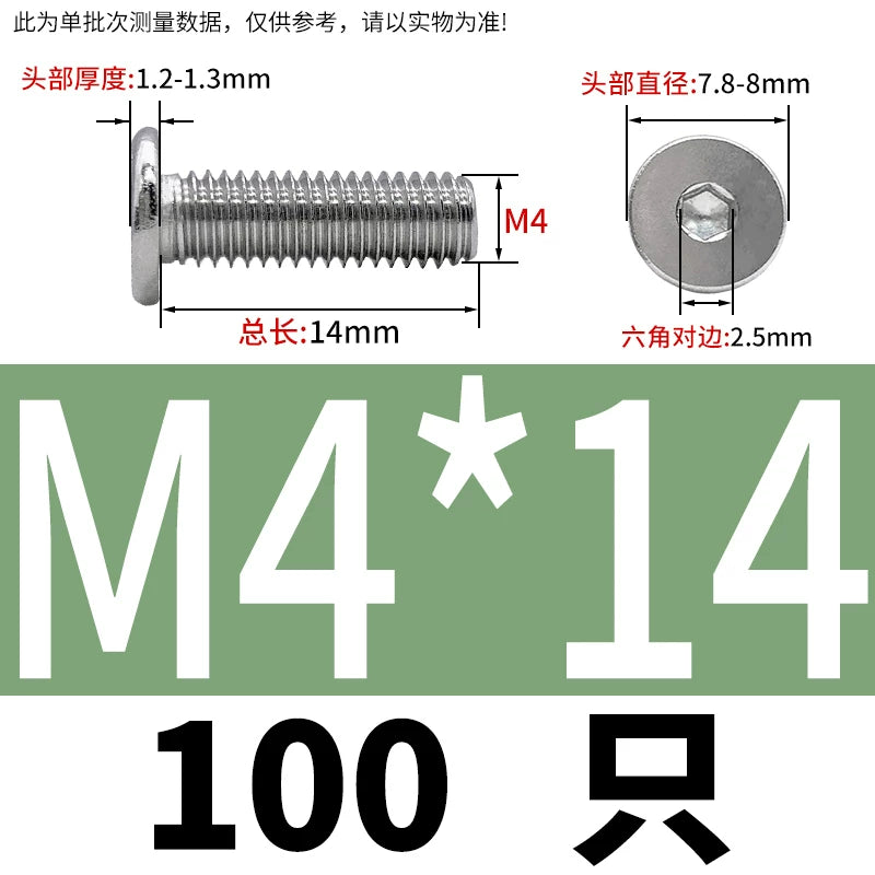 10.9 / 304 Stainless Steel Black Hex Screw CM Ultra-Thin Large Flat Head Low Profile C-Head Flat Shank M1.6-M12