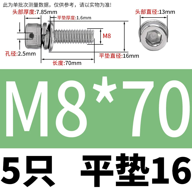 Vented 304/316 SS Socket Head Cap Sems Screws | M3-M8 | Pre-assembled Washers & Sealing Wire Hole