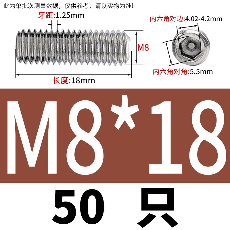 DIN913/GB77 M1.6-M20 Headless Set Screw 304 Stainless Steel Hex Socket Flat End Grub Screw