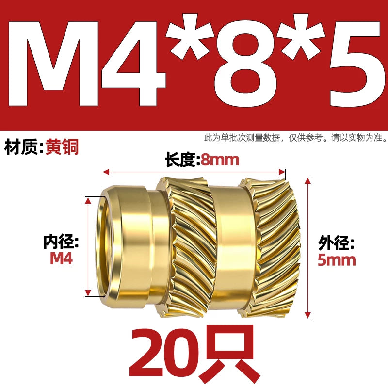 M1-M8 Knurled Brass Heat-Set Inserts - Slant Twill Threaded Nuts for Plastic Injection Molding 3D Printing