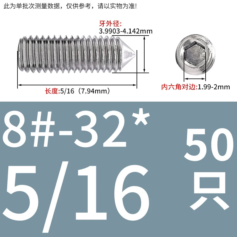 UNC/UNF Imperial Set Screw 304 Stainless Steel Hex Cone End Headless American Bolt