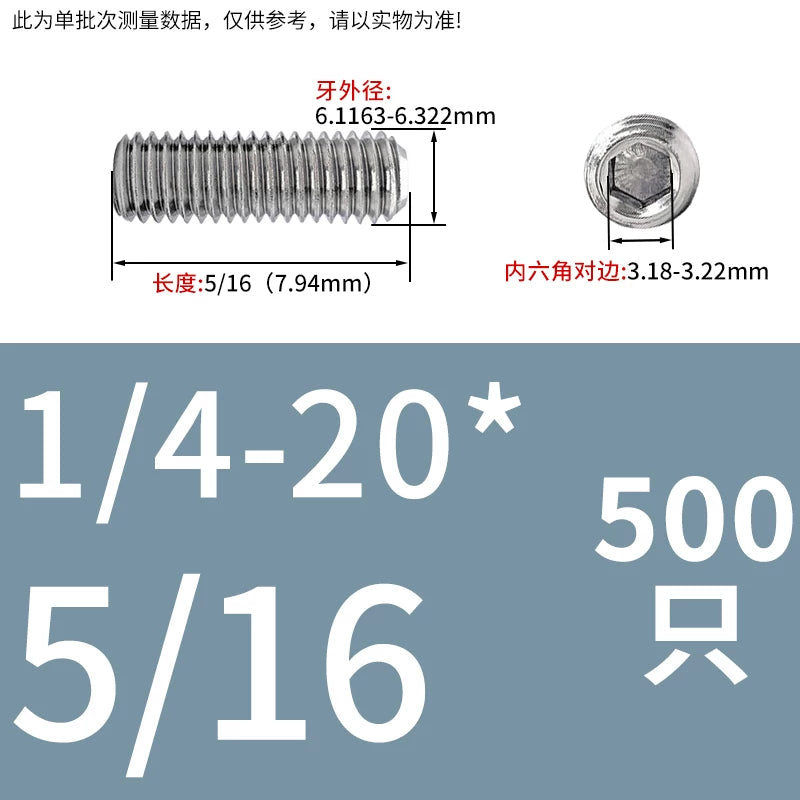UNC/UNF Stainless Stee Set Screw Inch Headless Hex Socket Concave End Coarse/Fine Thread Screw