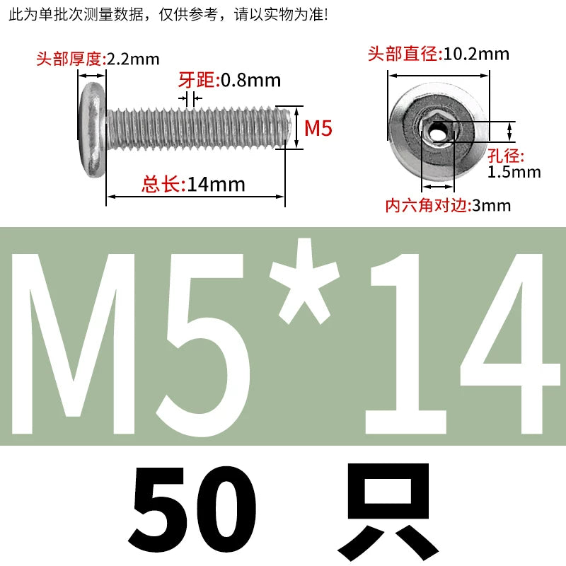 Thin Head Hex Socket Hollow Screws with Chamfered Edge, 304 Stainless Steel Vented Bolts