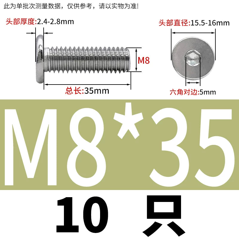 10.9 / 304 Stainless Steel Black Hex Screw CM Ultra-Thin Large Flat Head Low Profile C-Head Flat Shank M1.6-M12