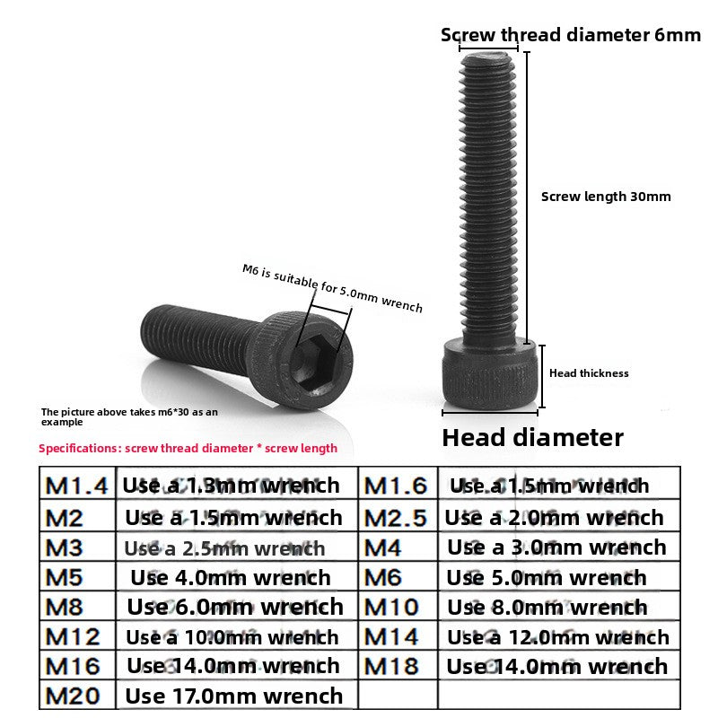 M4 M5 M6 Grade 12.9 High Strength Hex Socket Cap Screws Half Thread Black Oxide for Machinery & Equipment
