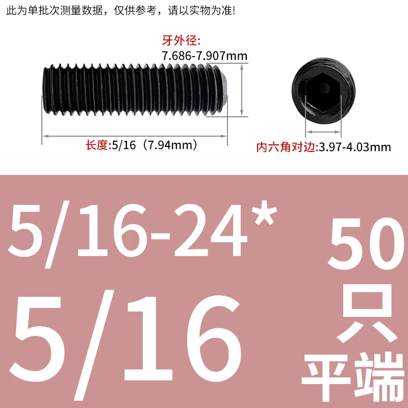 5/16-24 3/8-24 1/2-20 5/8-18 UNF Grade 12.9 Hex Socket Screw Fine Thread Concave End Fastener